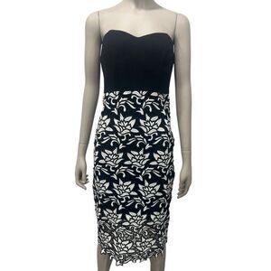 JOA Women Strapless Lace Midi Dress Black White NWT Size S Sheath Party Cocktail